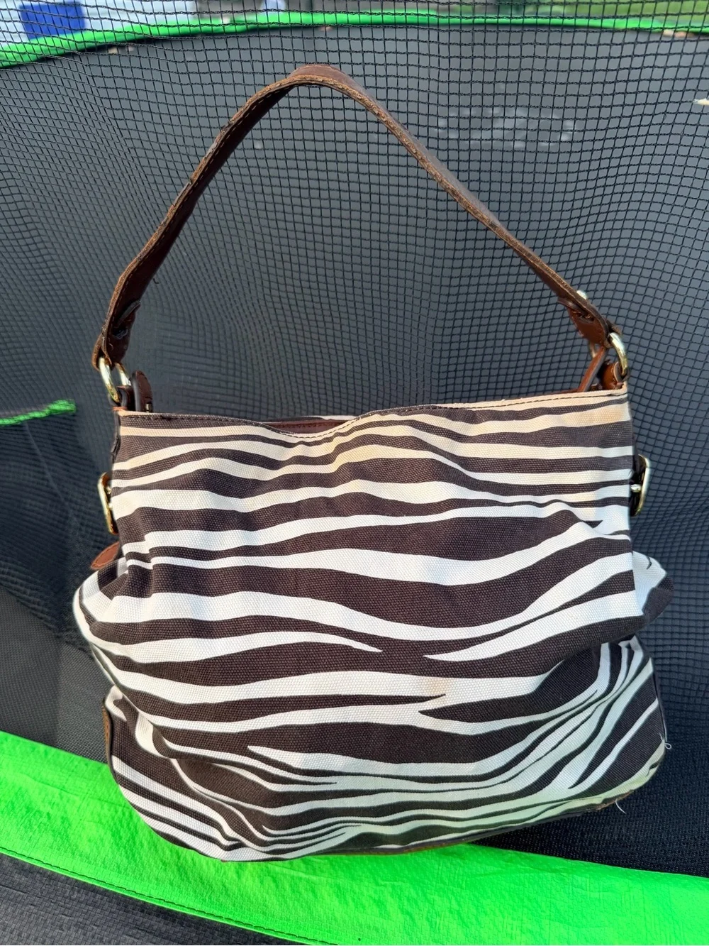 Michael Kors Zebra Design Canvas Leather Trim Tote Bag Purse Handbag